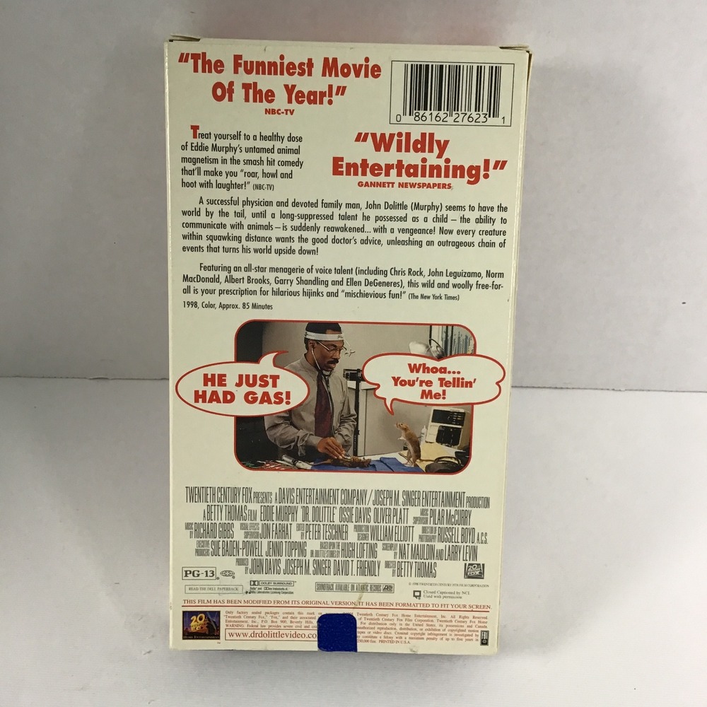 90's Dr Dolittle VHS Eddie Murphy 1998 20th Century Fox Family Comedy Movie 2762 - Picture 2 of 3